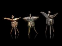 Three Chinese Archaistic Bronze Jue Drinking Cups