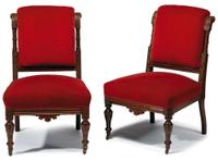 "Modern Gothic" seven-piece walnut parlor suite School of Daniel Pabst (1826-1910), Philadelphia, PA, circa 1875