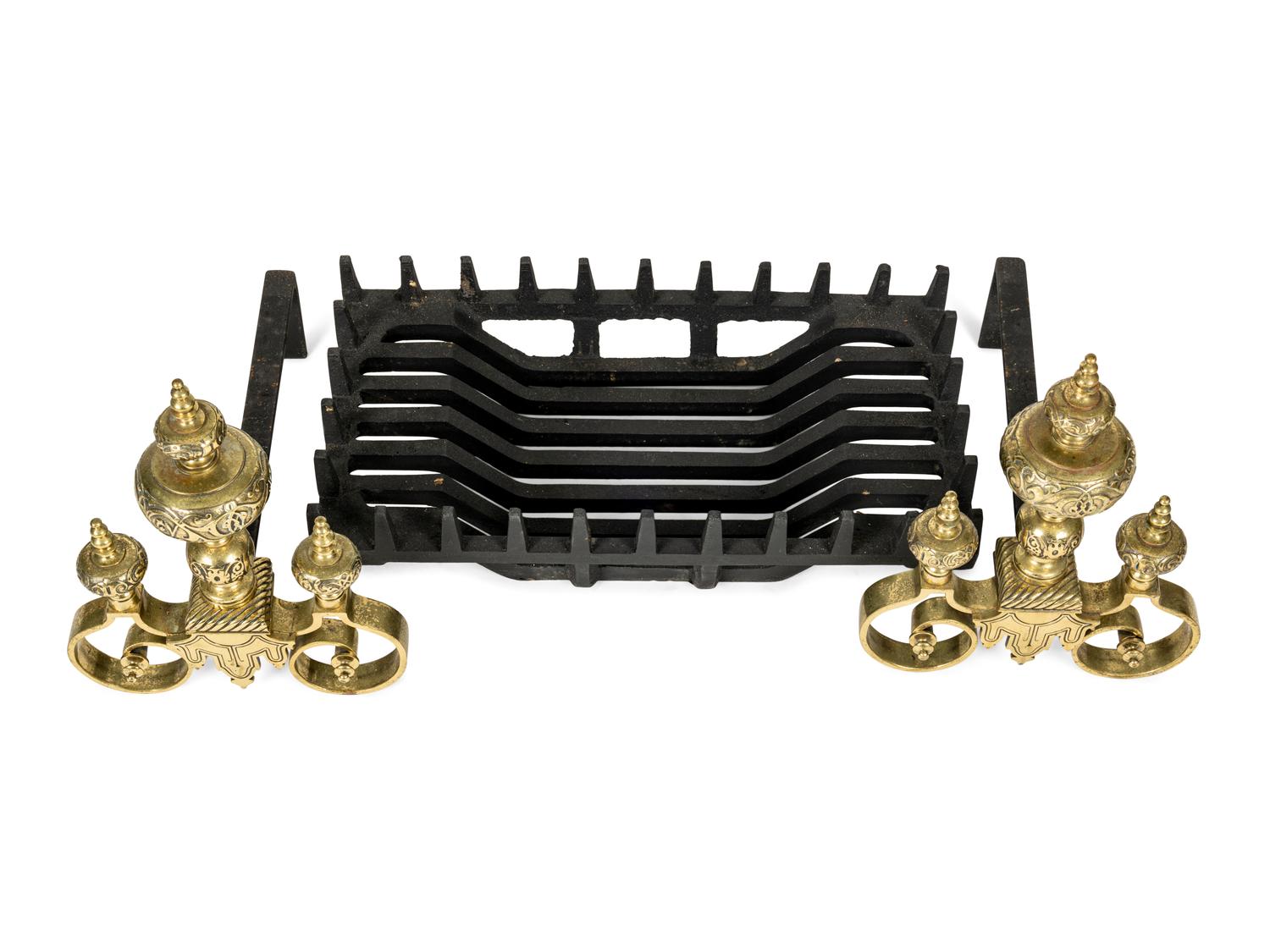 A Pair of Continental Brass Andirons