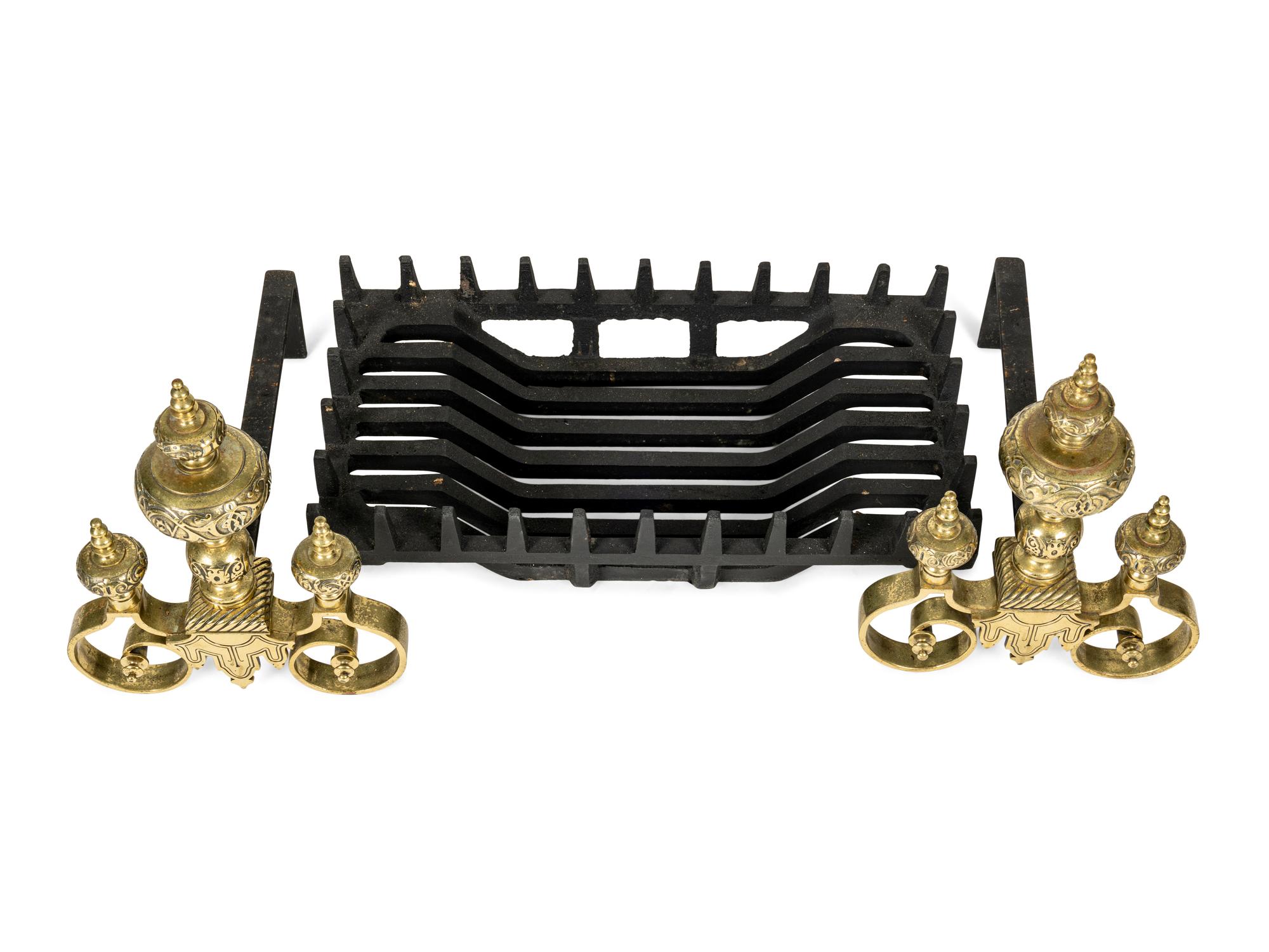 A Pair of Continental Brass Andirons
