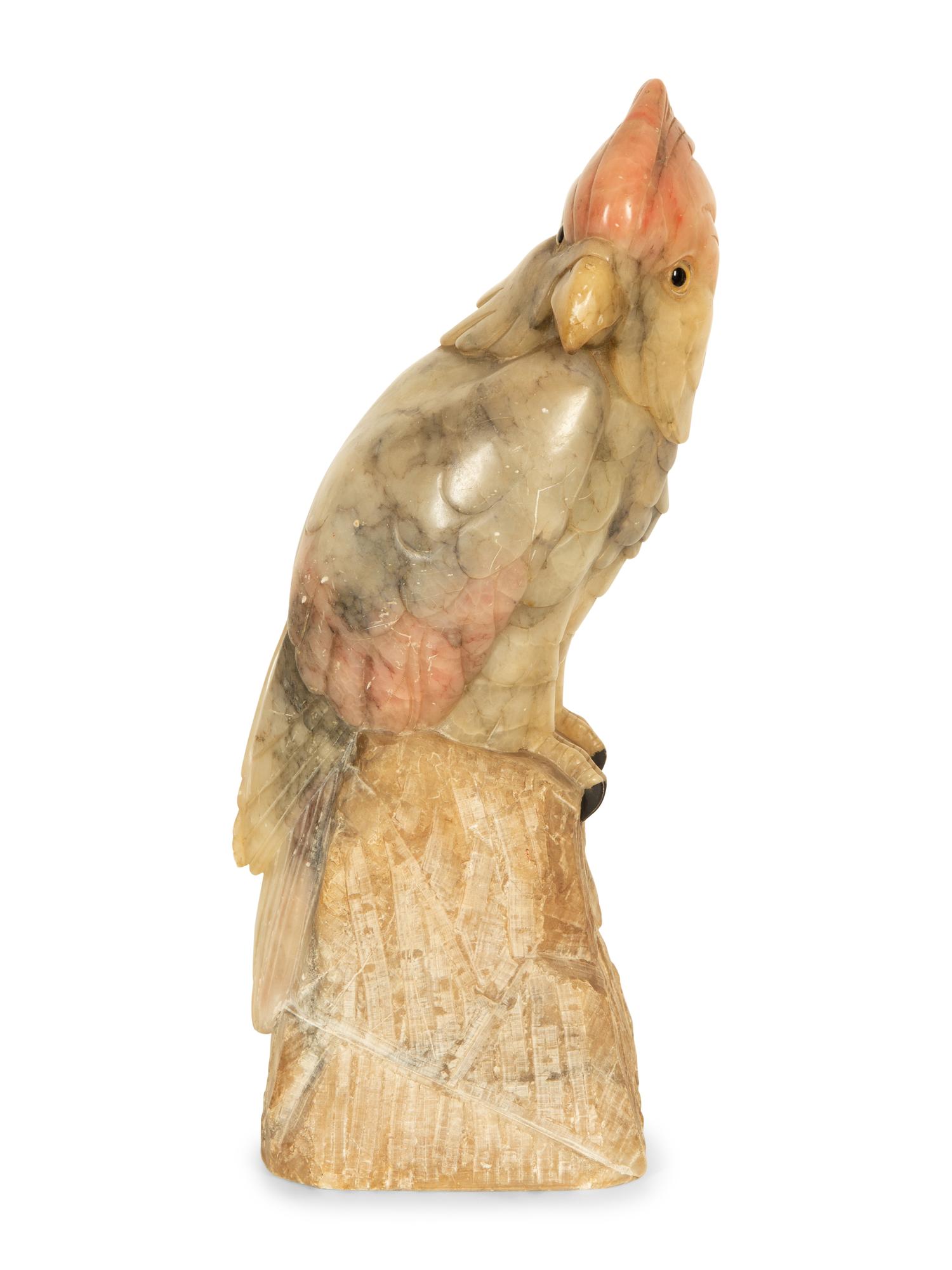 A Carved and Stained Hardstone Model of a Parrot — 20th Century