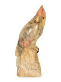 A Carved and Stained Hardstone Model of a Parrot — 20th Century