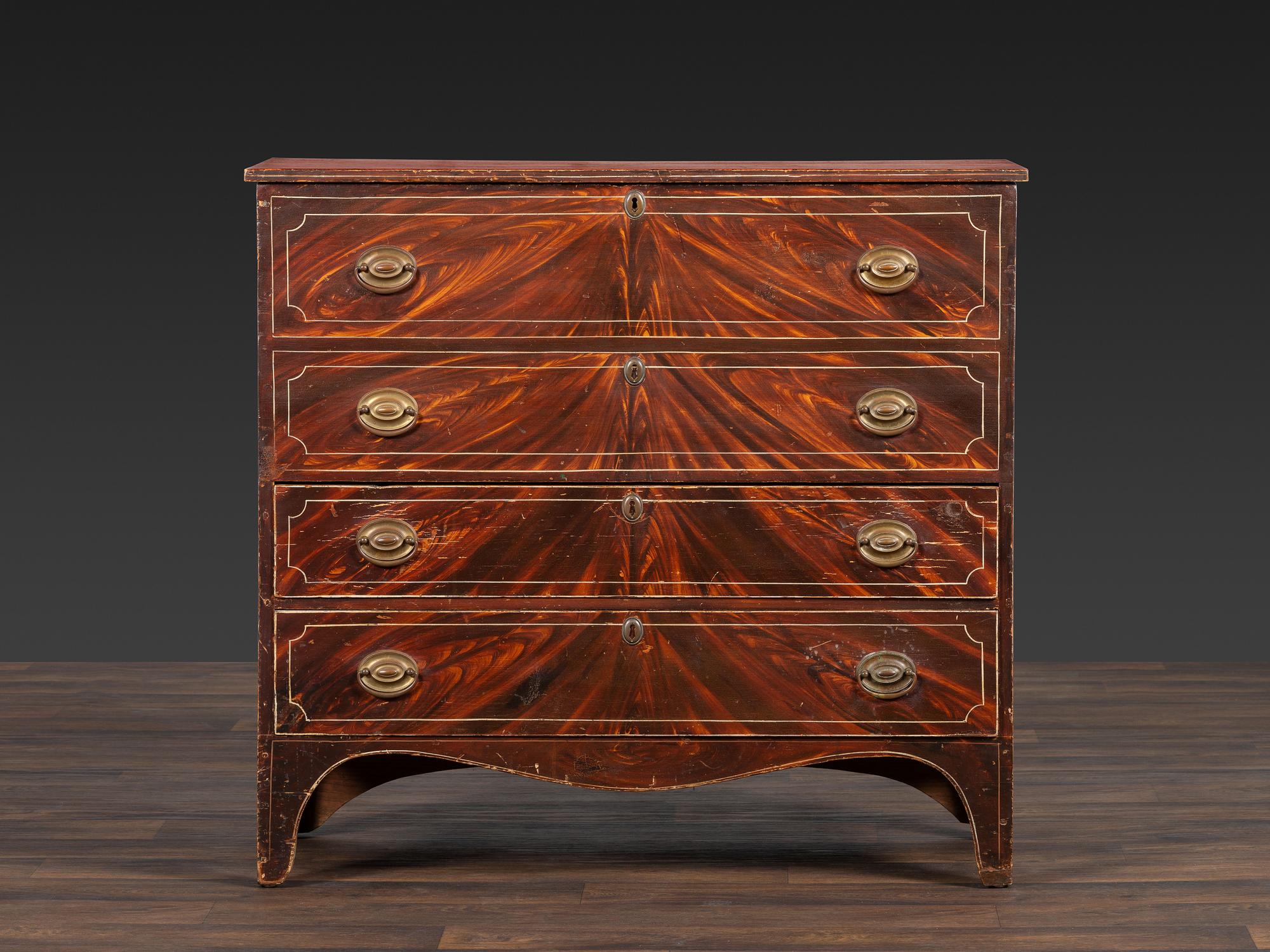 A Federal Grain Painted Pine Two-Drawer Blanket Chest
