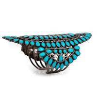 Large Sterling Silver and Turquoise Cluster Cuff Bracelet