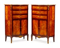 A Pair of Louis XV Style Marquetry Tall Chests