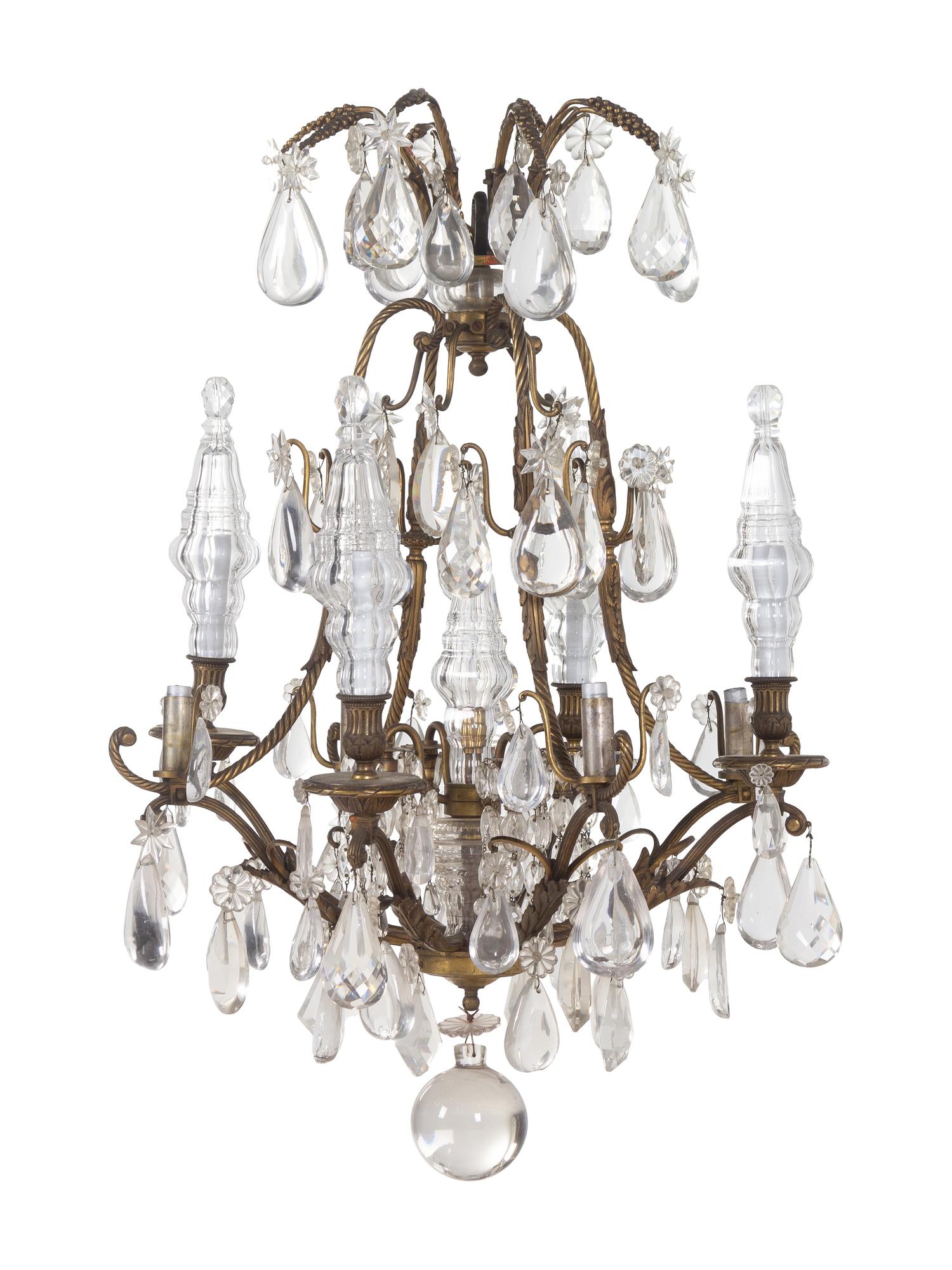 A Continental Gilt Bronze and Cut Glass Eight-Light Chandelier