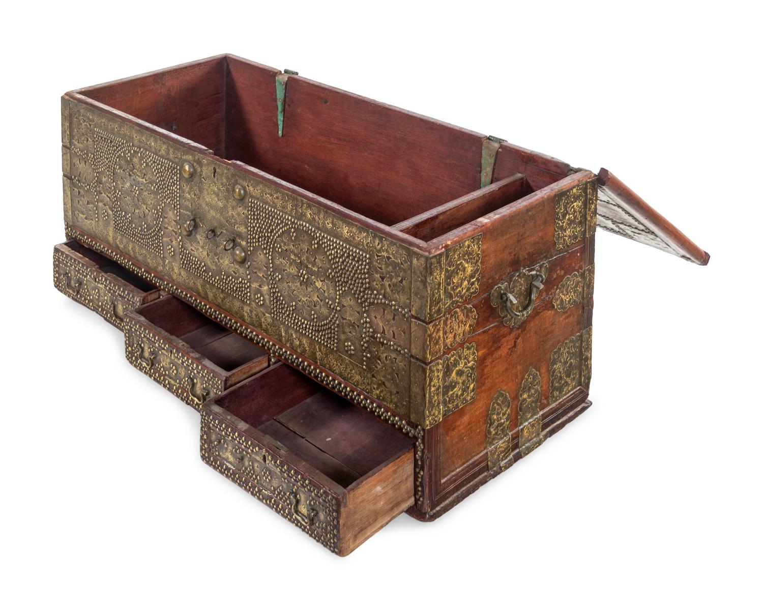 A Zanzibar Brass Decorated Teak Chest