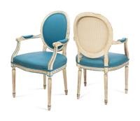 A Pair of Louis XVI Style White-Painted Medallion-Back Fauteuils