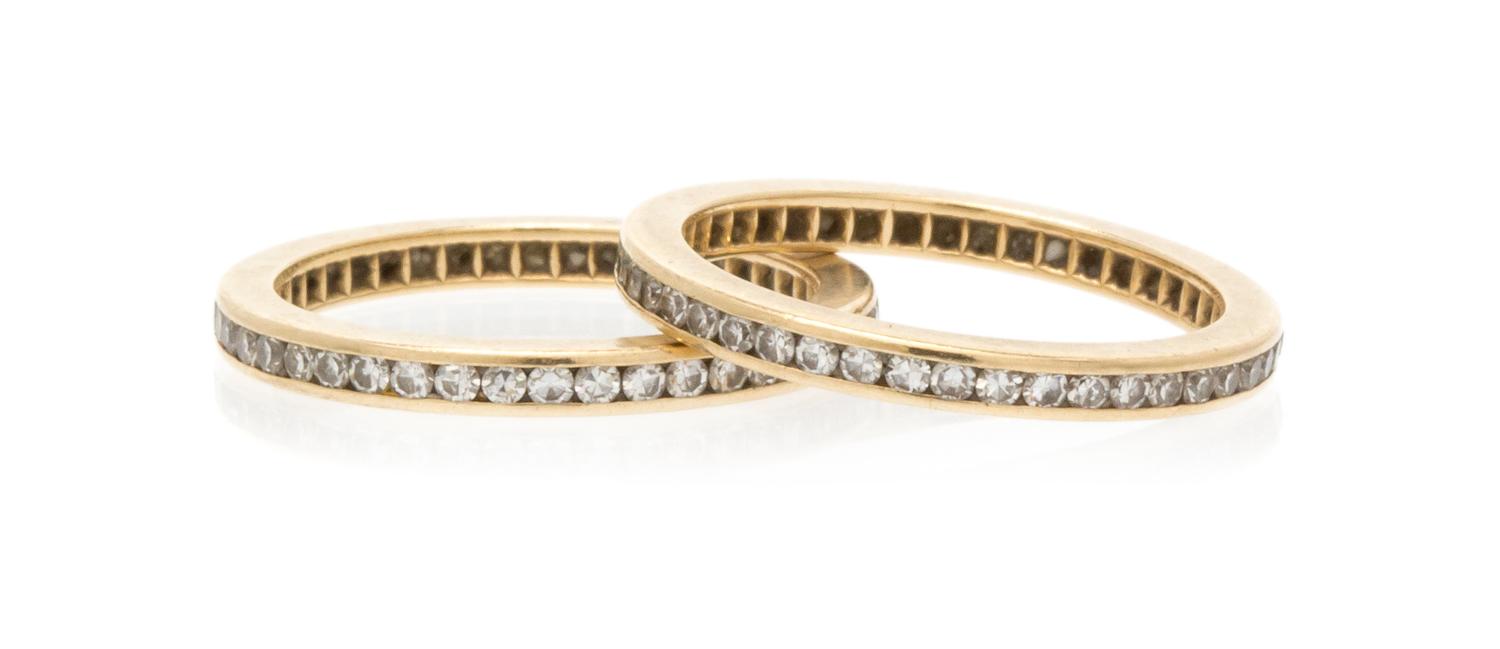A Pair of Yellow Gold and Diamond Eternity Bands, 2.50 dwts.