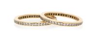 A Pair of Yellow Gold and Diamond Eternity Bands, 2.50 dwts.