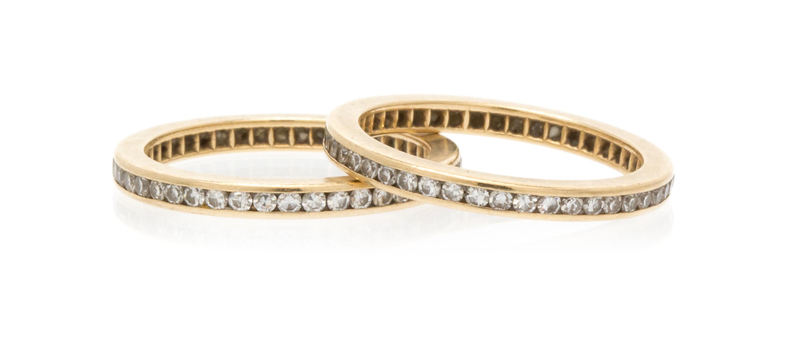 A Pair of Yellow Gold and Diamond Eternity Bands, 2.50 dwts.