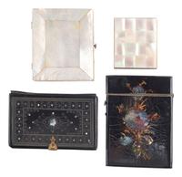 [EARLY PHOTOGRAPHY]. A group of 13 cases or accesories with mother-of-pearl inlay, including:
