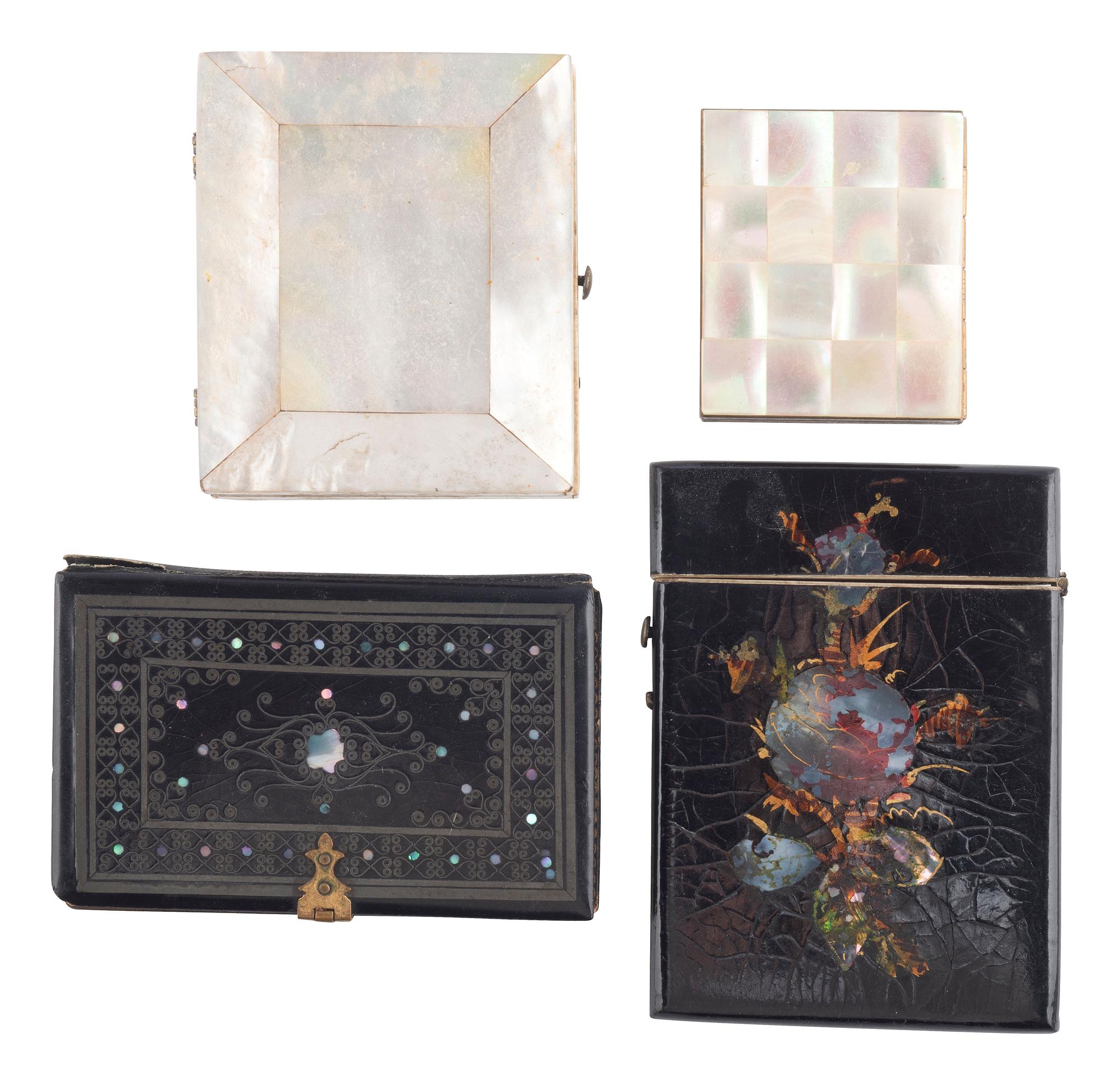 [EARLY PHOTOGRAPHY]. A group of 13 cases or accesories with mother-of-pearl inlay, including: