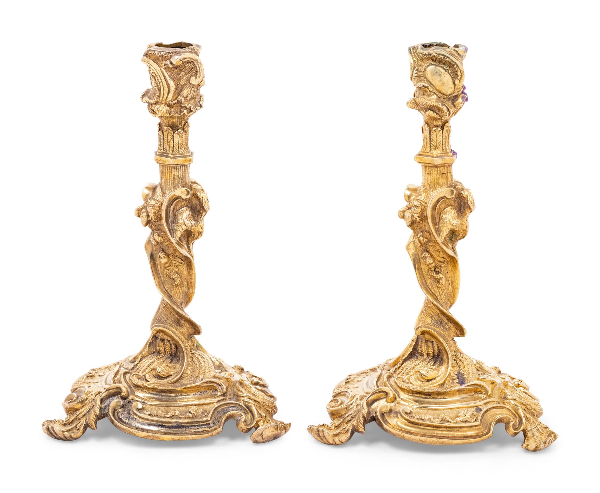 A Pair of Rococo Style Gilt Bronze Candlesticks