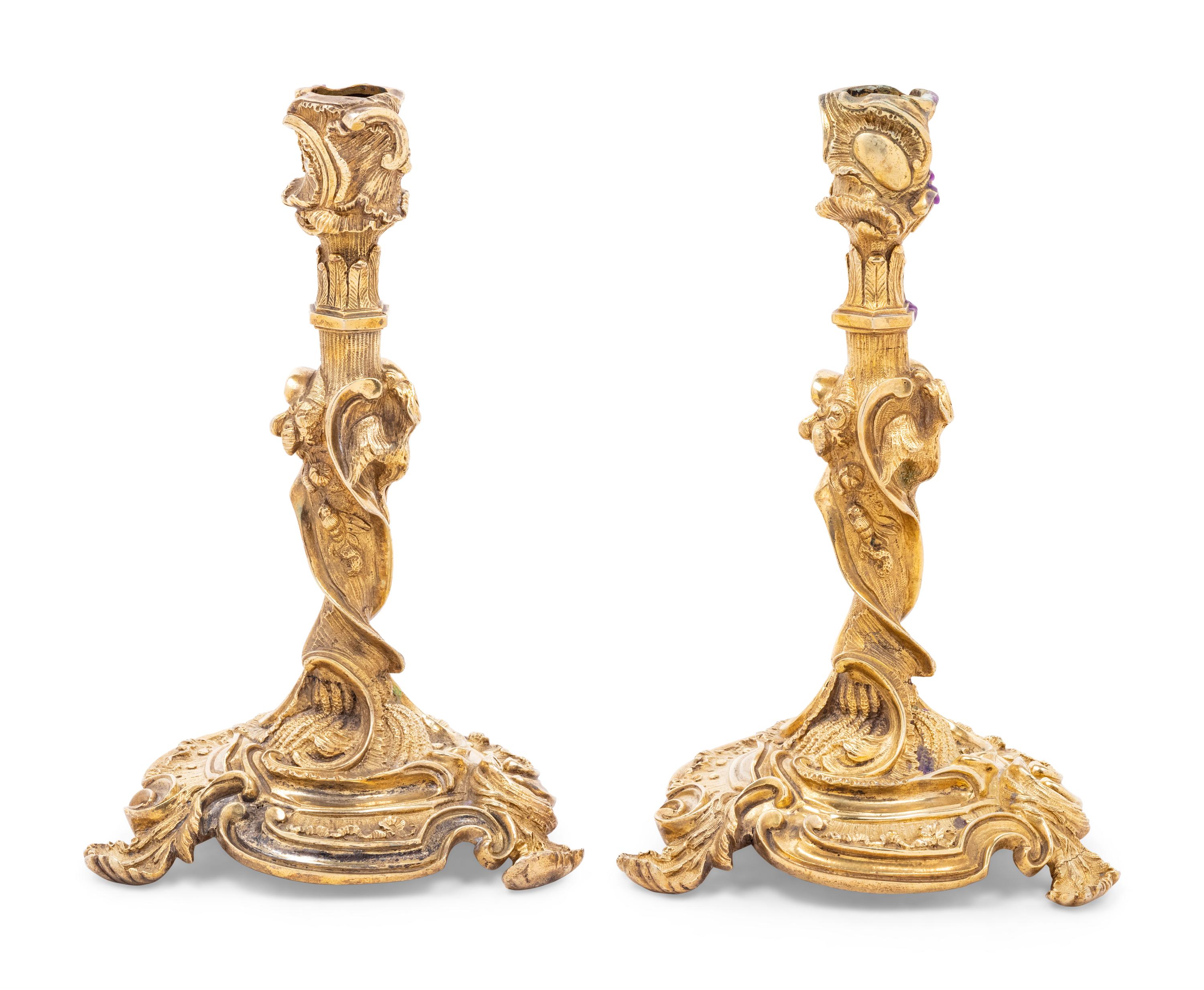 A Pair of Rococo Style Gilt Bronze Candlesticks