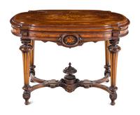 A Napoleon III Style Indian Rosewood and Marquetry Center Table