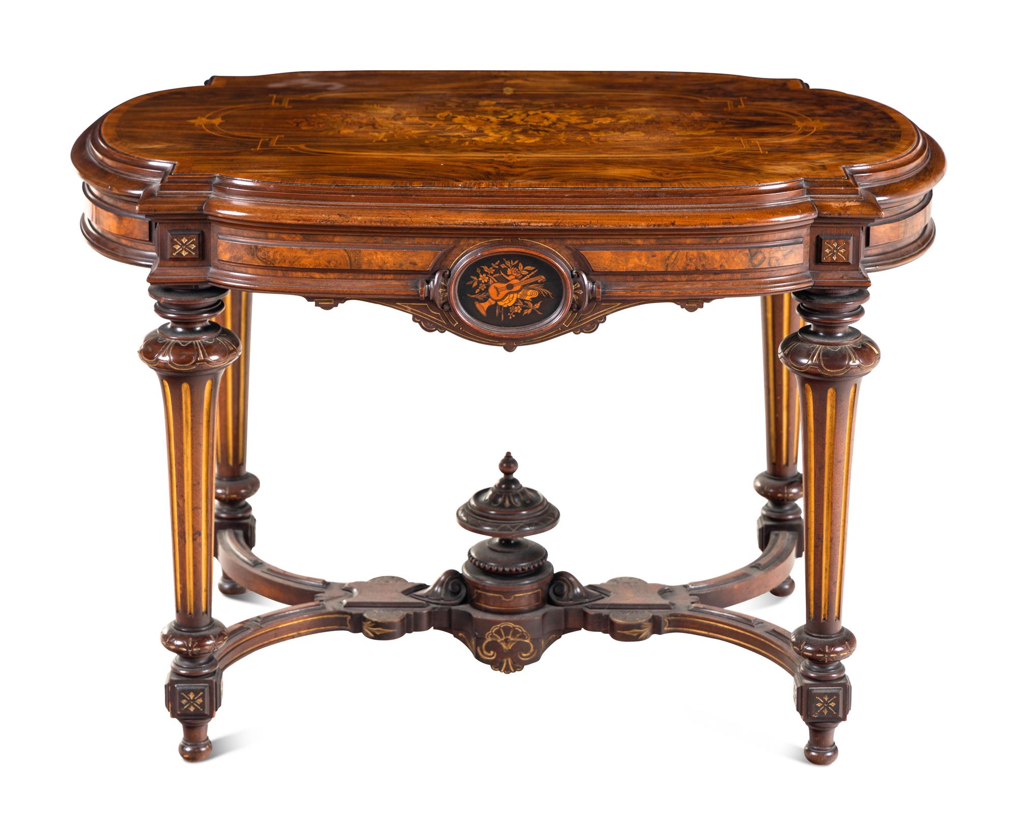 A Napoleon III Style Indian Rosewood and Marquetry Center Table
