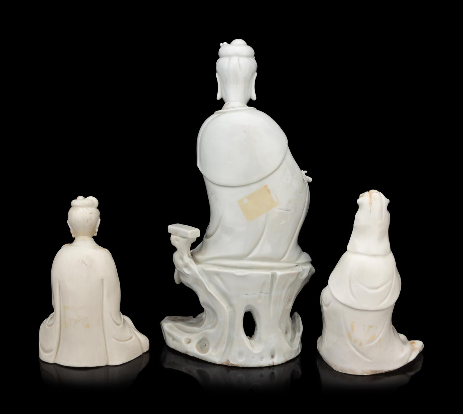 Three Chinese Blanc-de-Chine Porcelain Figures of Guanyin