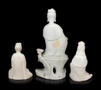 Three Chinese Blanc-de-Chine Porcelain Figures of Guanyin
