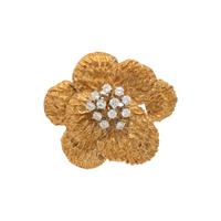 YELLOW GOLD AND DIAMOND FLOWER BROOCH