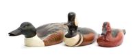 Five Decorative Painted Decoys, Big Sky Carvers, Bozeman, MT Height of largest 6 1/2 x 16 1/2 inches.