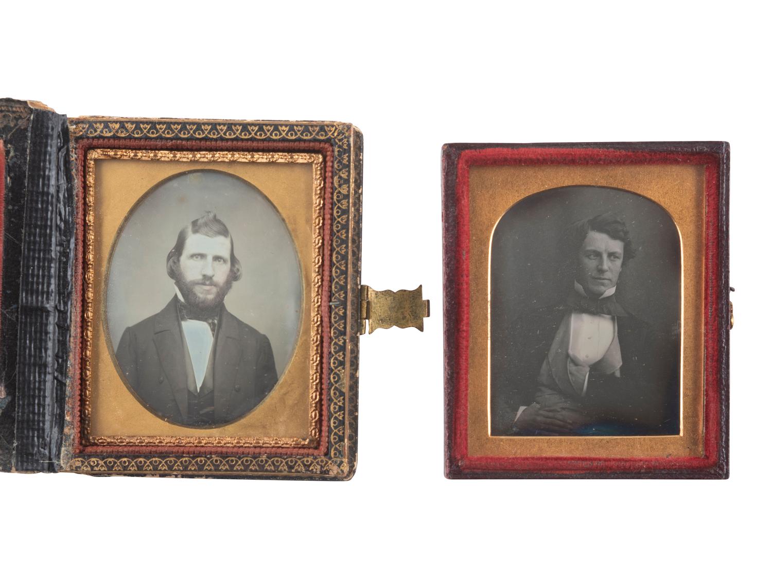 [EARLY PHOTOGRAPHY]. 19 ninth plate daguerreotypes of men with interesting hairstyles.