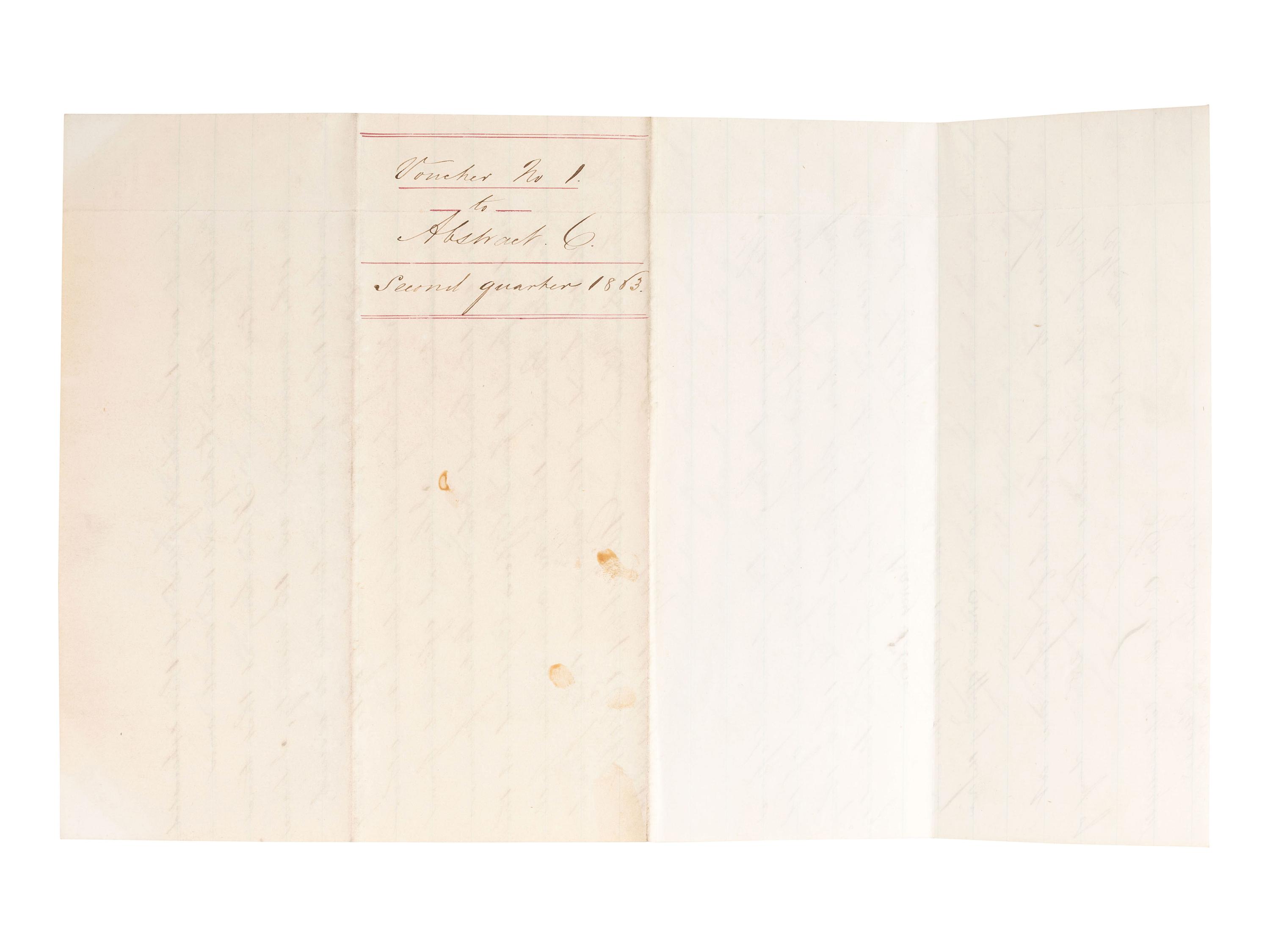 [CIVIL WAR]. Manuscript "Statement of Ordnance Stores, Lost while in possession and charge of Captain Gilbert W. Elliott, 102nd New York Volunteers" at the Battle of Chancellorsville, VA. October 1863.