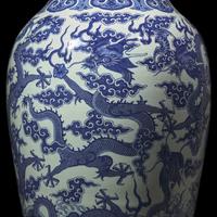 A Magnificent, Monumental, and Extremely Rare Chinese Blue and White 'Nine Dragons' Vase, Qing Dynasty, Jiaqing/Daoguang Period — 清嘉慶/道光 巨型青花九龍大瓶（附山中商會1943年圖錄）