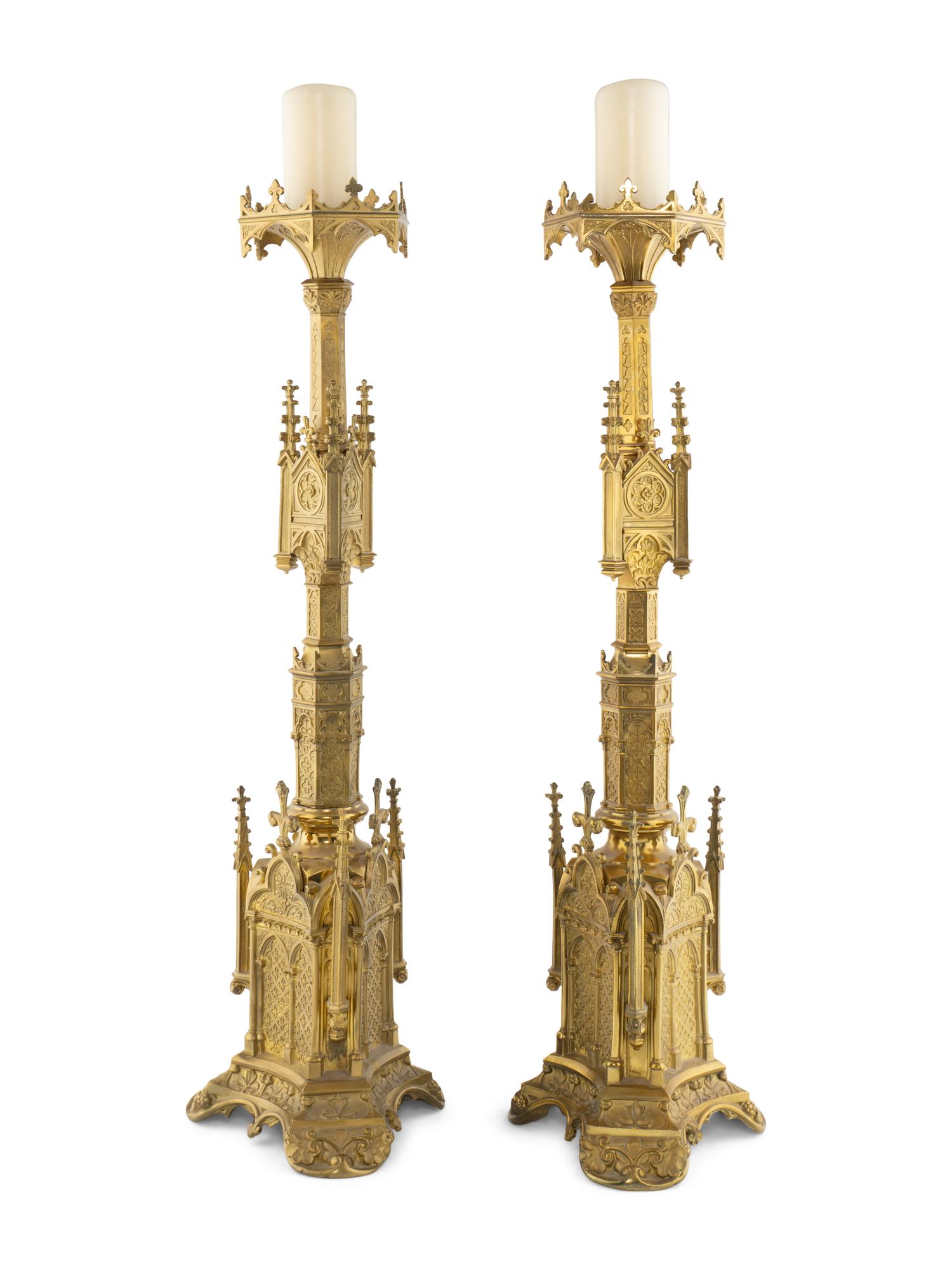 A Pair of French Gilt Bronze Pricket Sticks