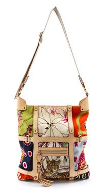 A Salvatore Ferragamo Fiera Print Nylon Tote Bag, 14 x 13 x 2 inches.