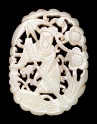 Two Chinese Pale Celadon Jade Reticulated Pendants