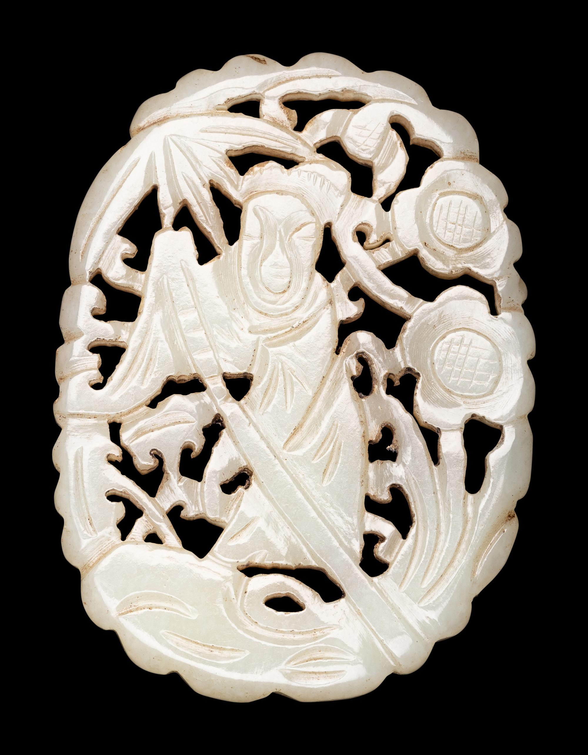 Two Chinese Pale Celadon Jade Reticulated Pendants