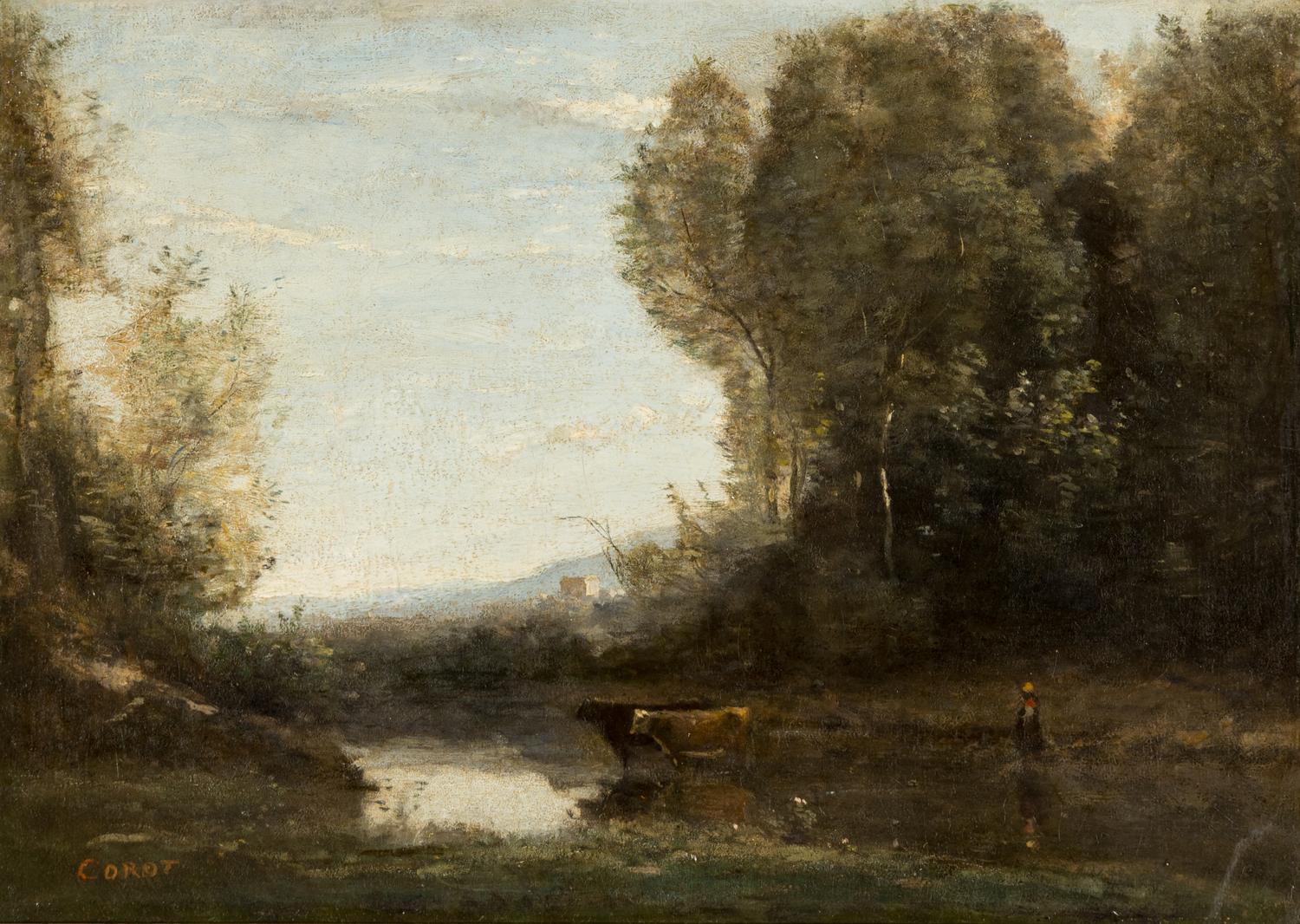 Gardienne et ses deux vaches au marais , c. 1860-65