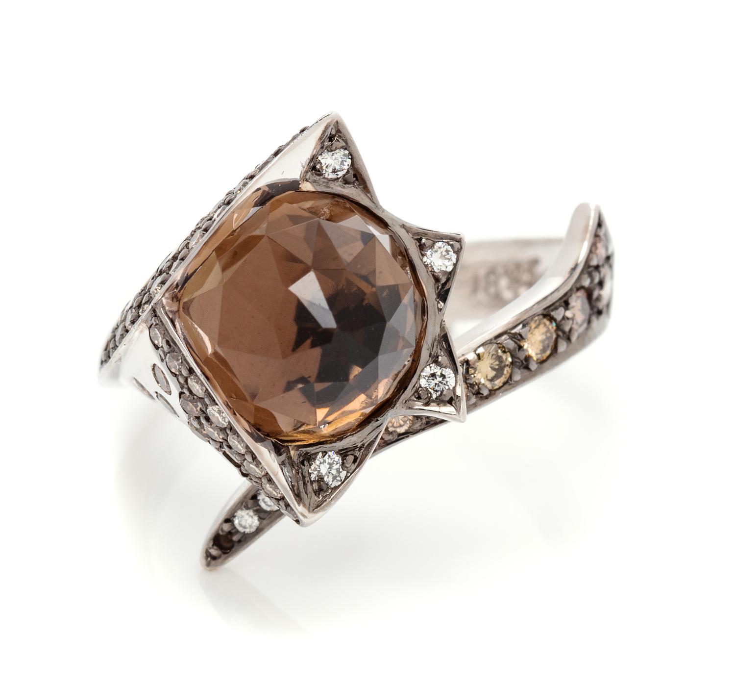 An 18 Karat White Gold, Smoky Quartz and Colored Diamond Ring, Stephen Webster, 6.00 dwts.