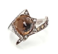 An 18 Karat White Gold, Smoky Quartz and Colored Diamond Ring, Stephen Webster, 6.00 dwts.