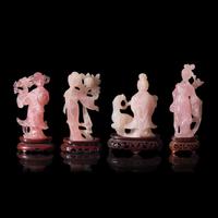 Four Chinese Rose Quartz Figures of Female Immortals, 20th Century — 近代 粉晶仕女擺件一組四件