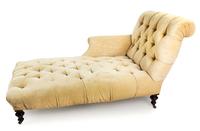A Victorian Style Stained Mahogany and Upholstered Chaise Longue Length 72 inches. — 20TH CENTURY