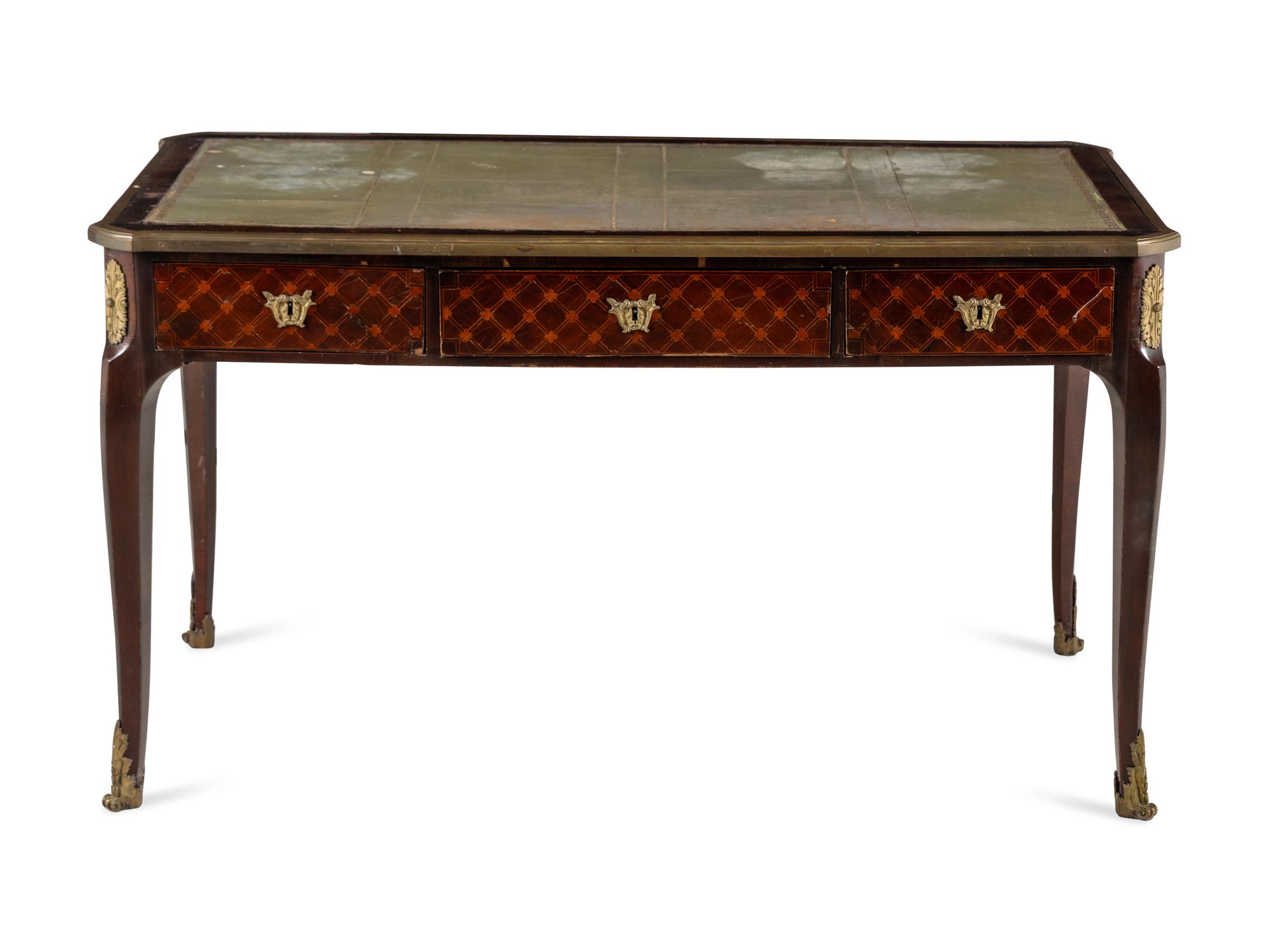 A Louis XV/XVI Transitional Style Marquetry Bureau Plat
