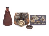 Three Japanese Painted Leather Tobacco Purses