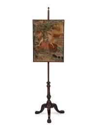 A George III Style Carved Mahogany and Needlepoint Pole Screen