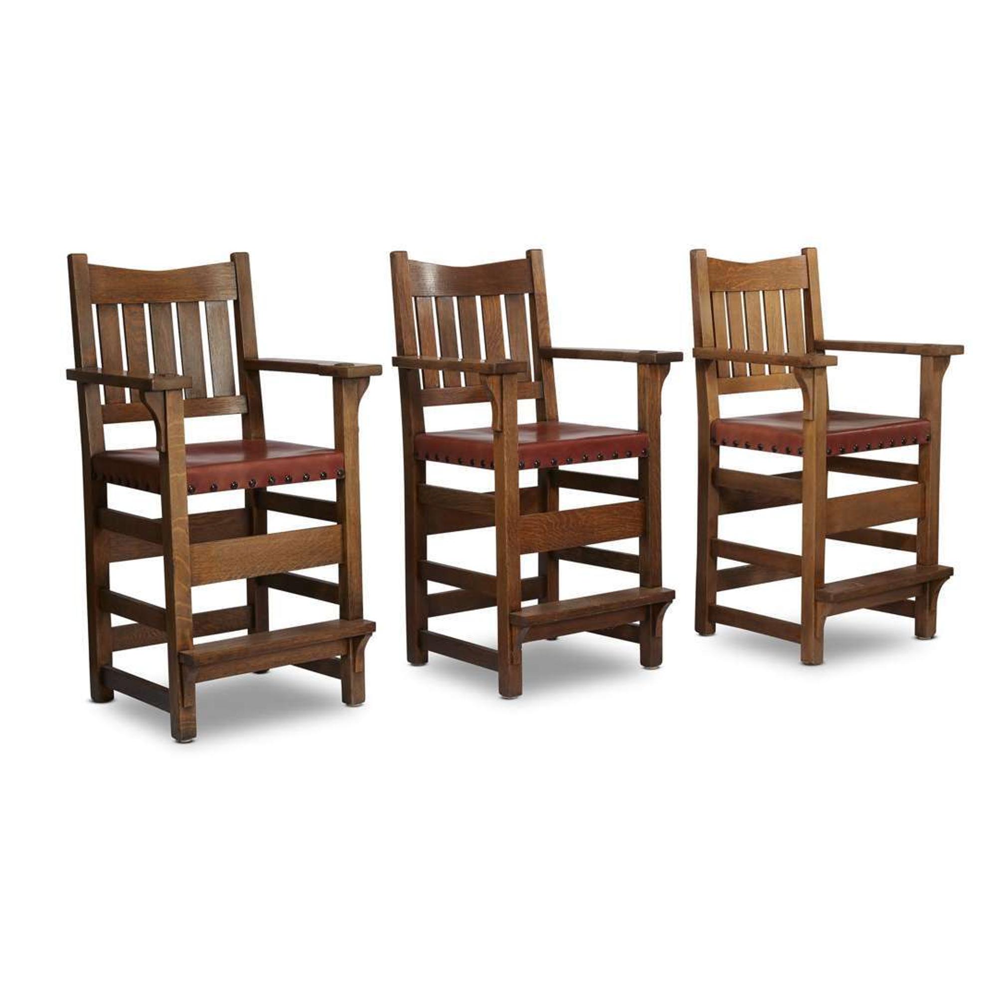 Gustav Stickley three billiard chairs, model 312 1/2-B, eastwood, new york,