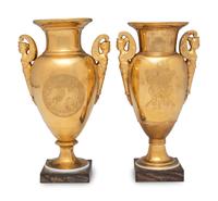 Two War of 1812 Gilt and Hand Painted Porcelain Portrait Vases