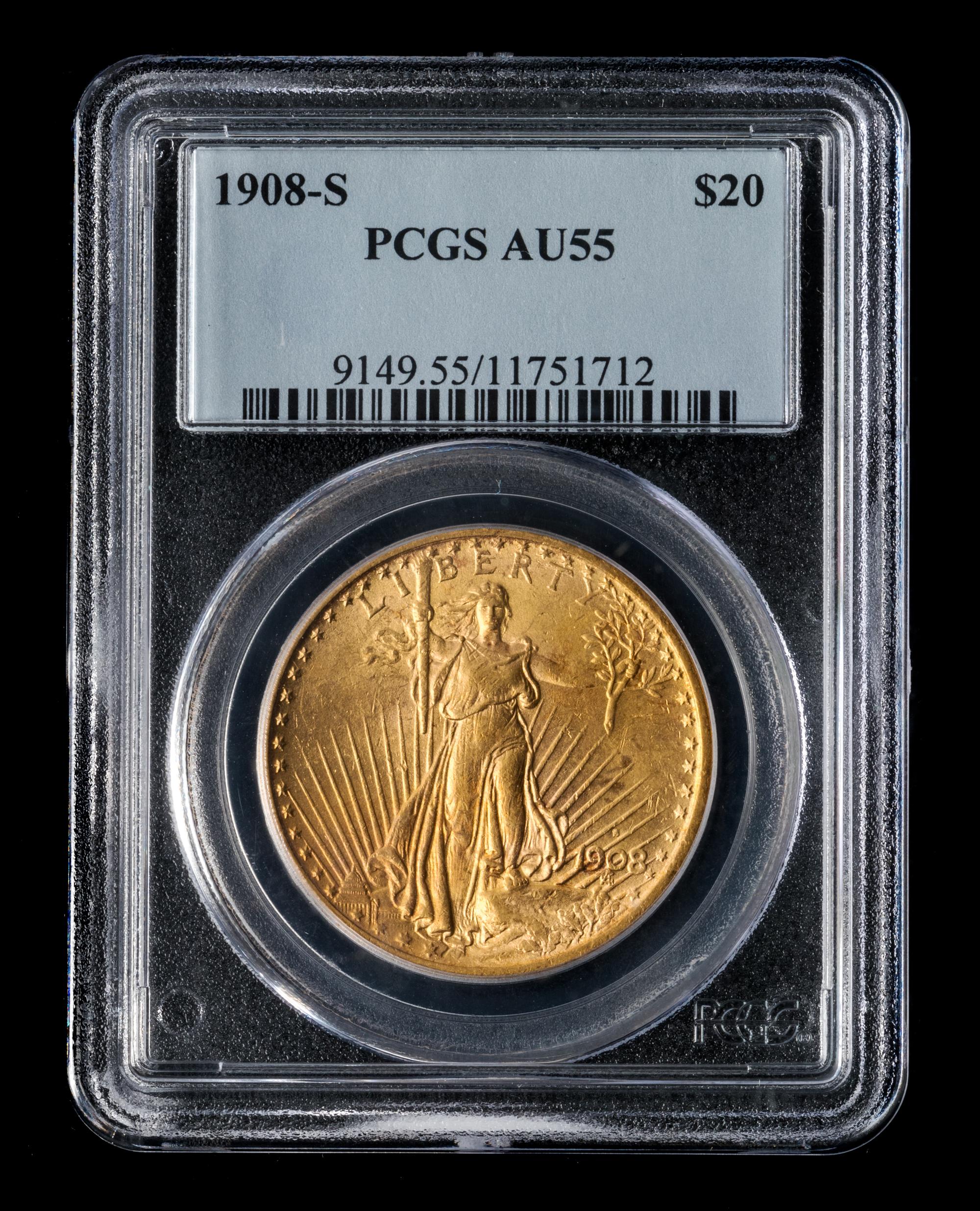 A United States 1908-S St. Gaudens $20 Gold Coin