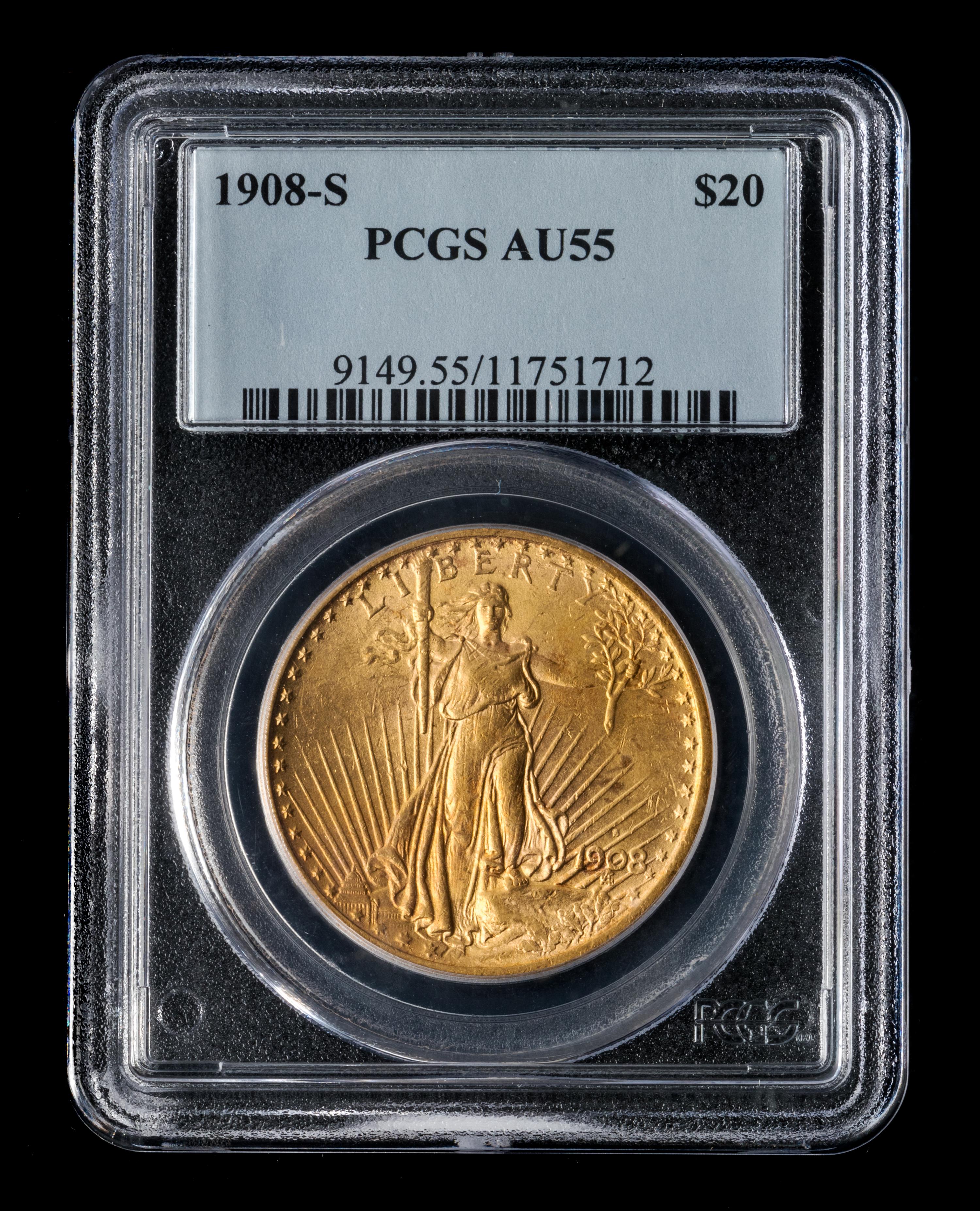 A United States 1908-S St. Gaudens $20 Gold Coin