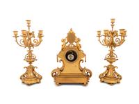 A Louis XVI Style Gilt Bronze Clock Garniture