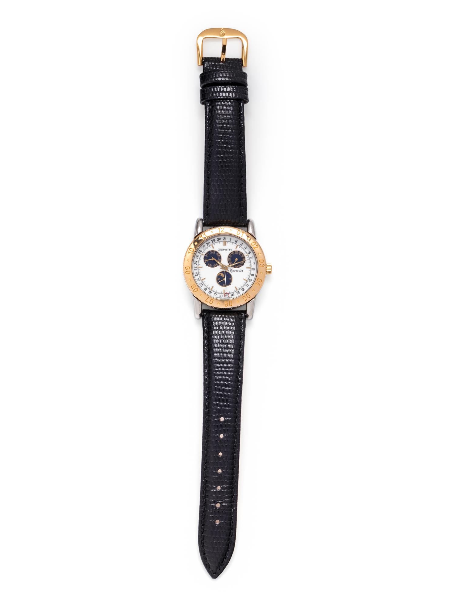 ZENITH, STAINLESS STEEL AND GOLD-PLATED REF. 19.0130.393 TRIPLE DATE 'EPERVIER' WRISTWATCH