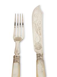An Edwardian Silver and Mother-of-Pearl Fish Service