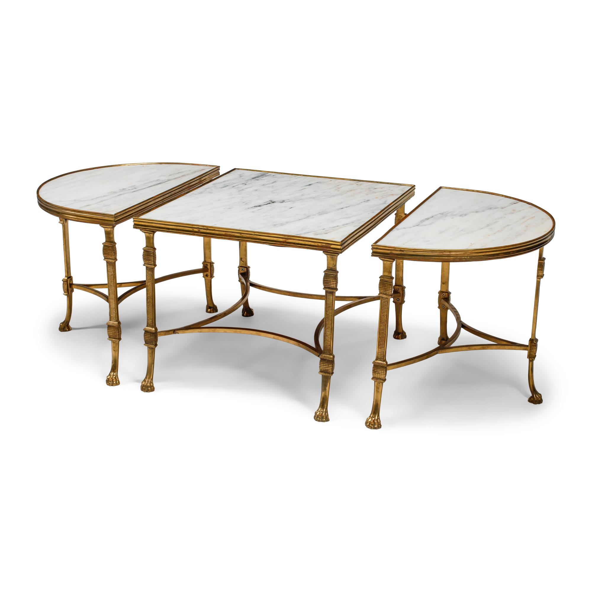 A French Neoclassical Style Gilt Bronze and Marble Three-Part Low Table