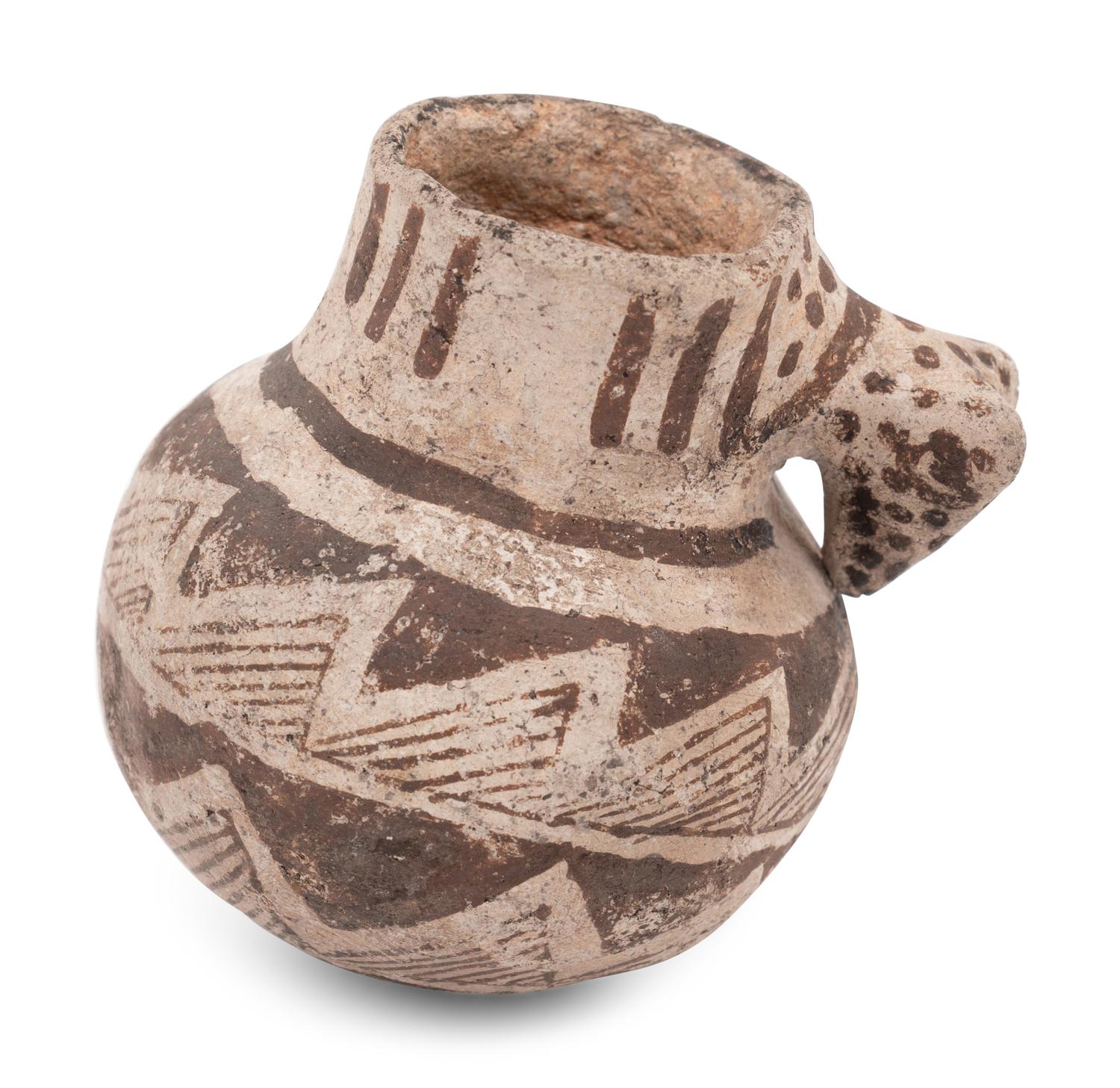 Tularosa Black-on-White Miniature Pottery Pitcher, with Duck Effigy