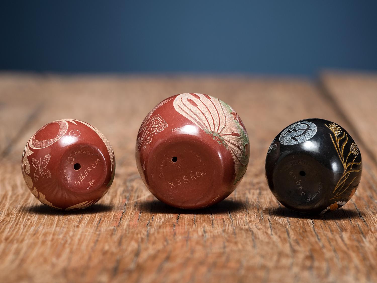 Miniature Sgraffito Seed Jars, with Mallards and Quail